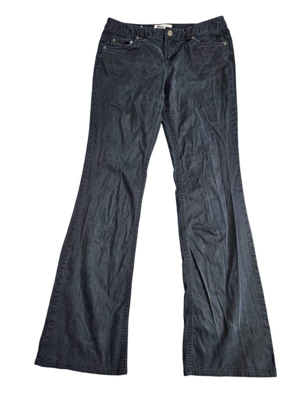 SO Wide Leg Jeans‎ Juniors 9 Long Gray Charcoal Wash Mid Rise Stretch Denim